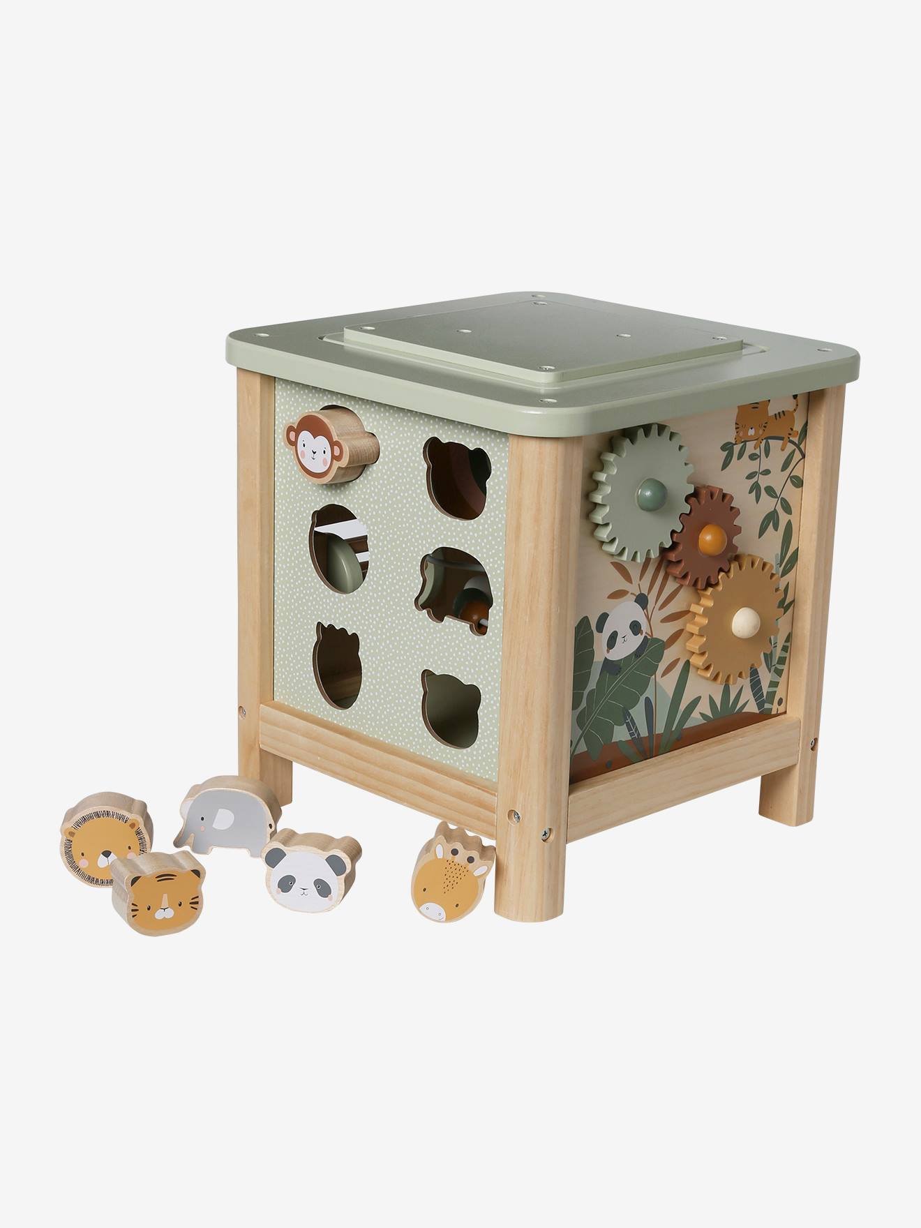 Cubo de atividades grande, feito de madeira com certificação FSC®. Rosa