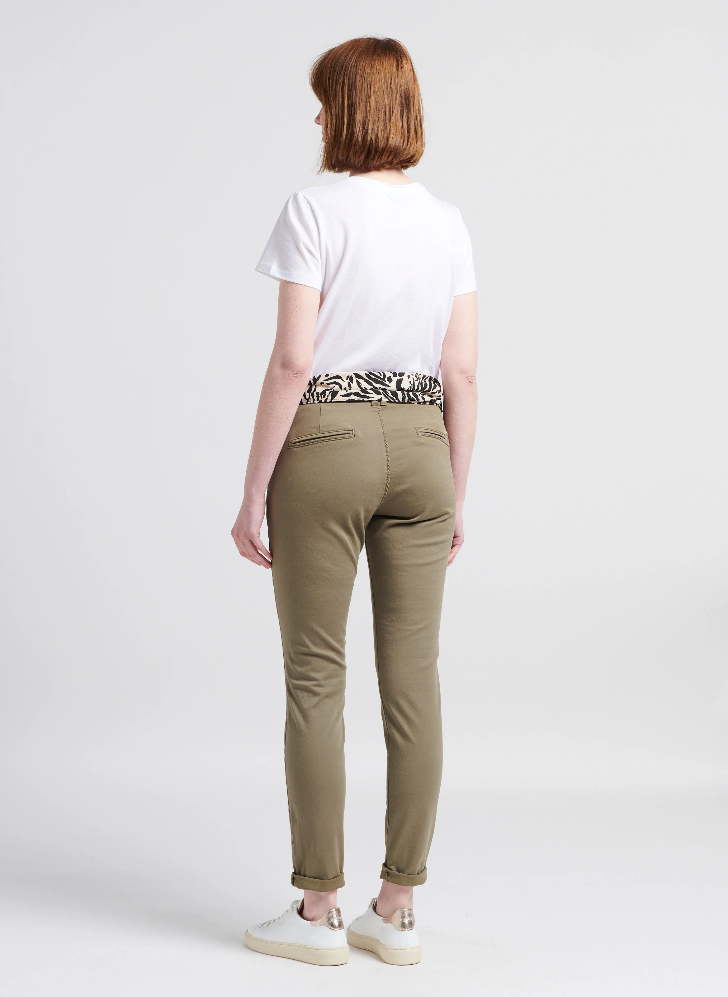 Pantalon chino ceinturé en coton | Vert