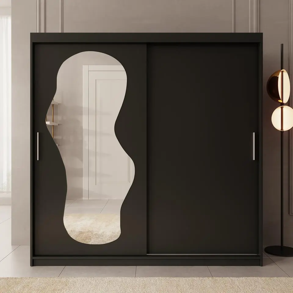 Meubella - Kledingkast Ulysses - Zwart - 200 cm - Met spiegel