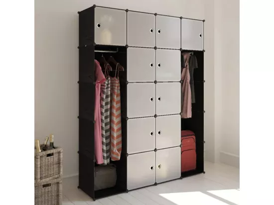 Armoire modulaire 14 compartiments Noir et blanc 37x146x180,5cm