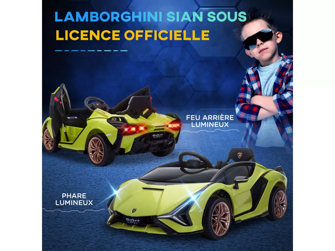Voiture électrique enfant de sport supercar 12 V - V. max. 5 Km/h effets sonores + lumineux vert