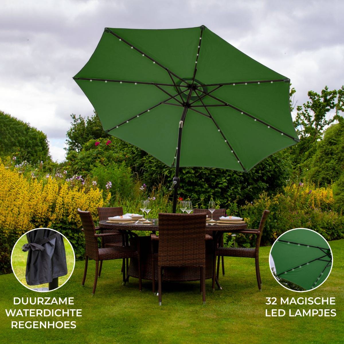 Monstershop 270 cm LED parasol met kantelfunctie - Green