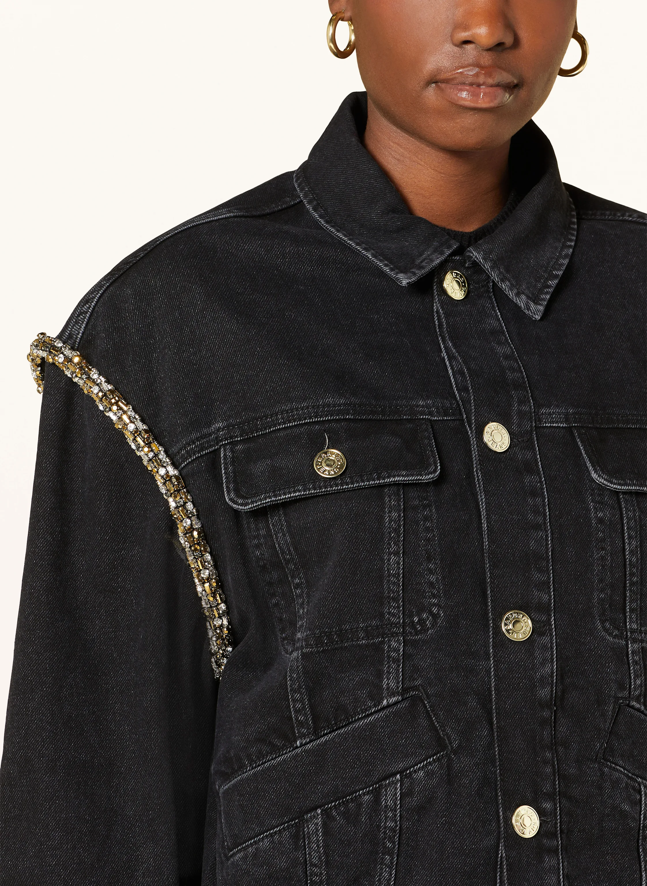 SANDRO Oversized-Jeansjacke mit Schmucksteinbesatz