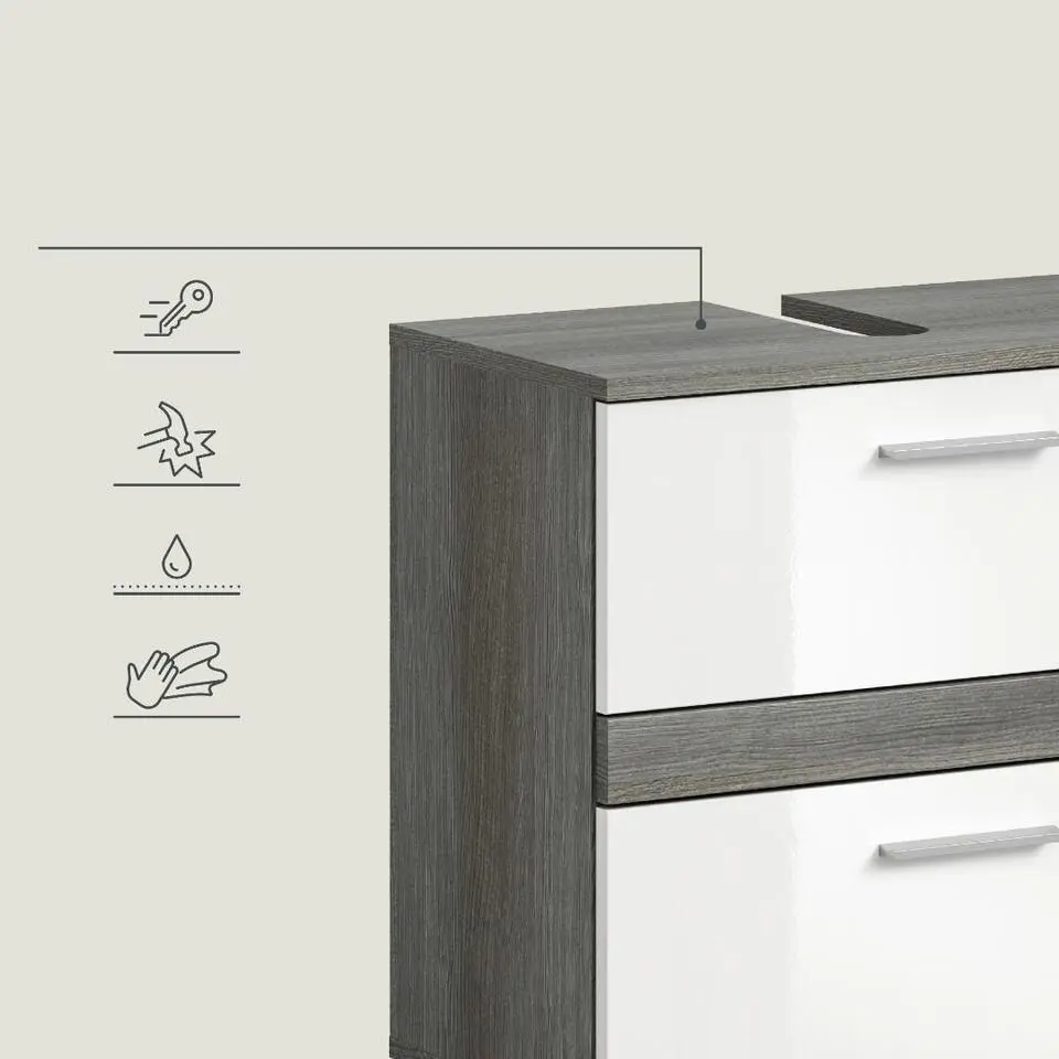 Hioshop Blake wastafel 2 deuren wit hoogglans- grijs