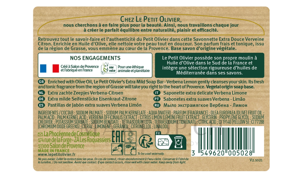 LE PETIT OLIVIER savonnette extra douce verveine-citron 100 g