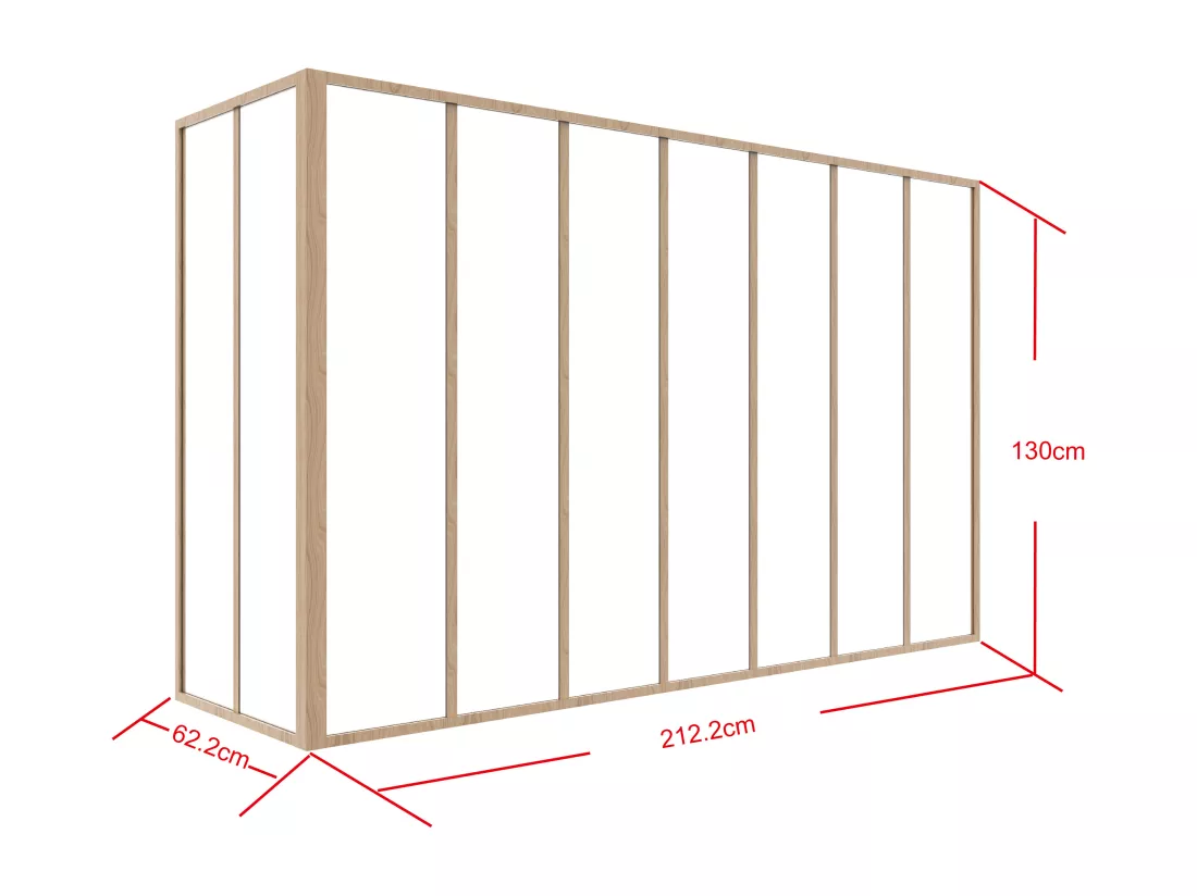 Verrière d'angle d'atelier en aluminium thermolaqué - L210 x L60 x H130 - Naturel clair - BAYVIEW