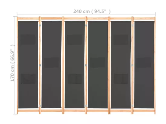 Cloison de séparation 6 panneaux Gris 240 x 170 x 4 cm Tissu