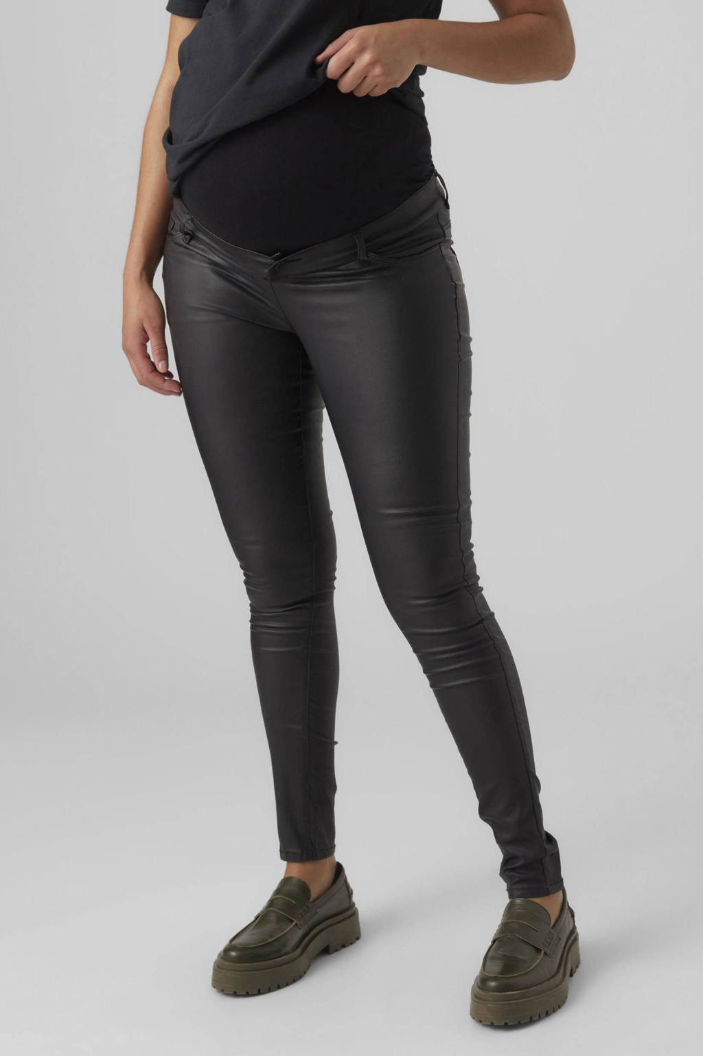 VERO MODA MATERNITY coated skinny zwangerschapsbroek zwart