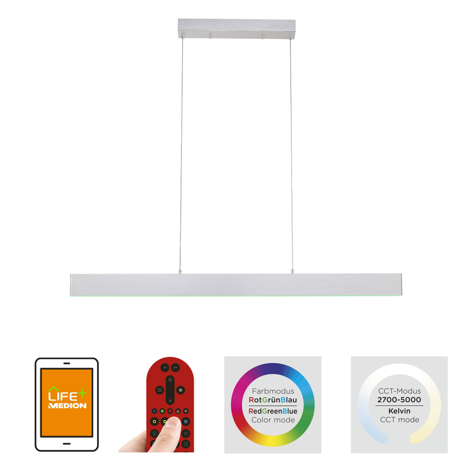 LED-Pendelleuchte - Aluminium - SmartHome - 121 cm