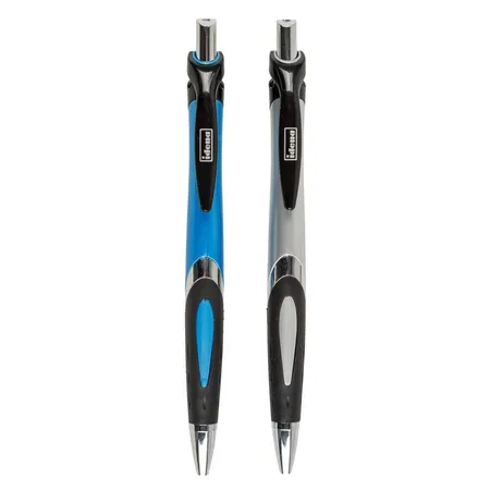 Idena Druckkugelschreiber 2 Stück, blau und silber, blauschreibend