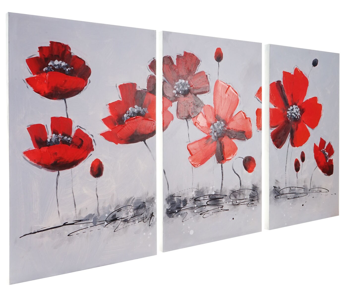 Wandbild Mohnblume, 100% handgemaltes Ölgemälde Gemälde XL, 165x90cm