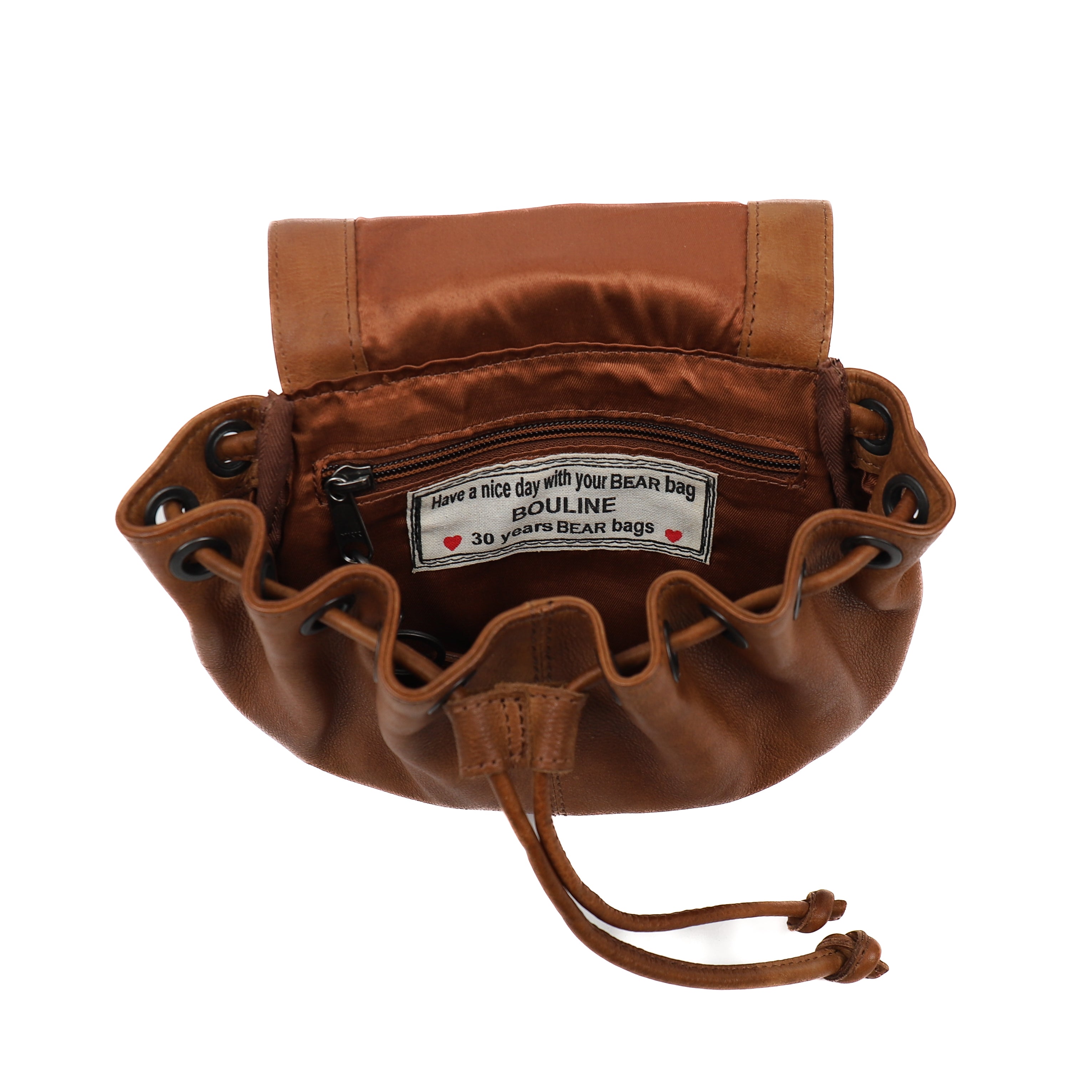 Schoudertasje met trekkoord 'Bouline' cognac Cognac
