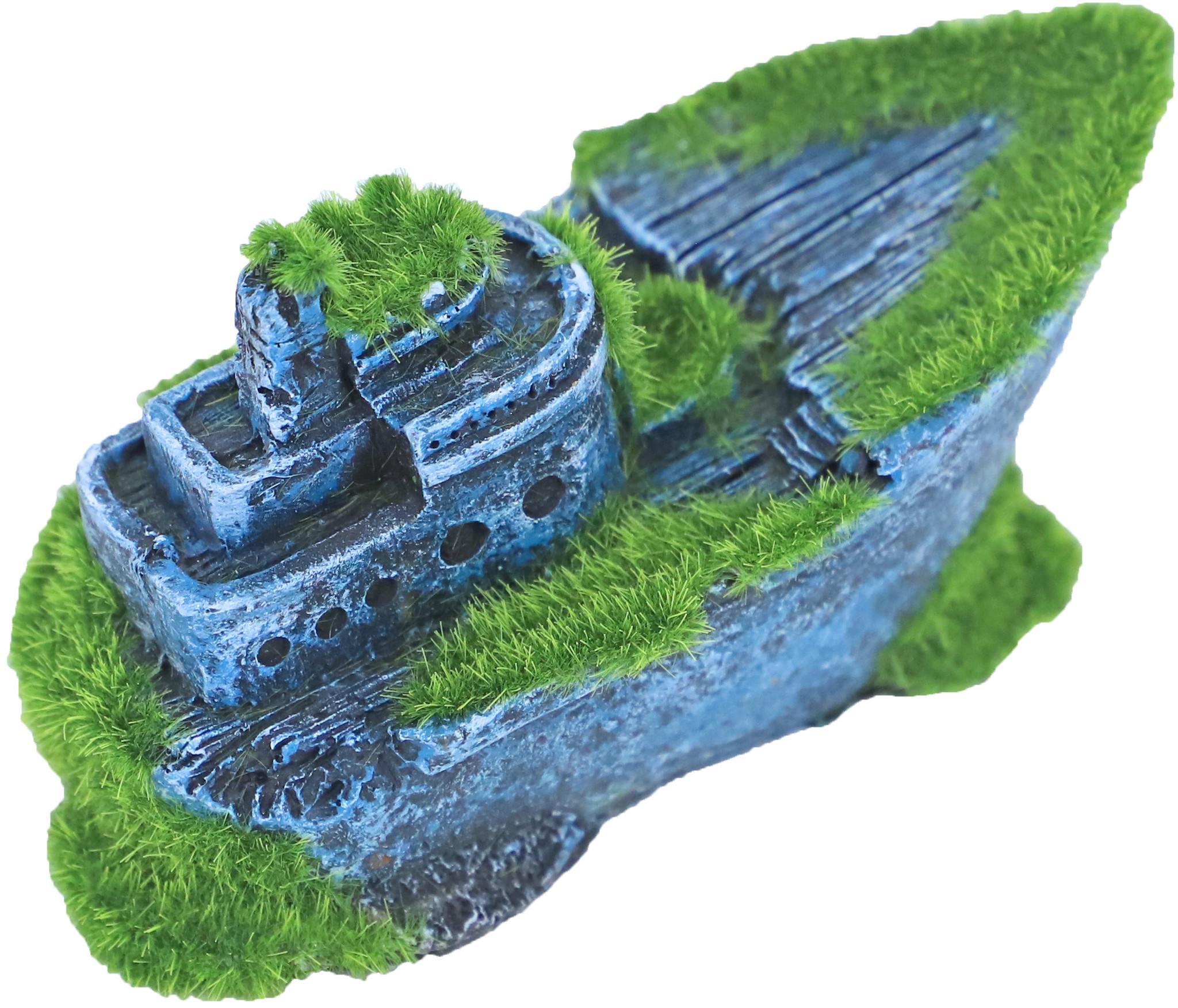 Gebr. De Boon Ornament Polyresin Gezonken Half schip met Mos