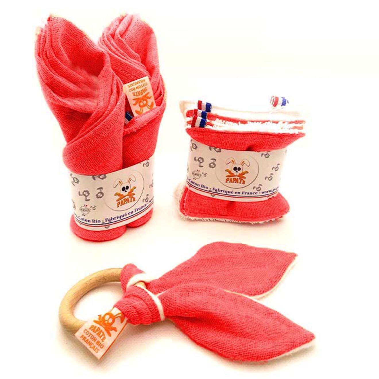 Papate Anneau de Dentition en Coton Bio fraise - 15x5 cm