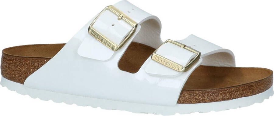 Birkenstock Arizona Grote Gesp Patent Witte Slippers Birko Flor Patent Fashion Wear