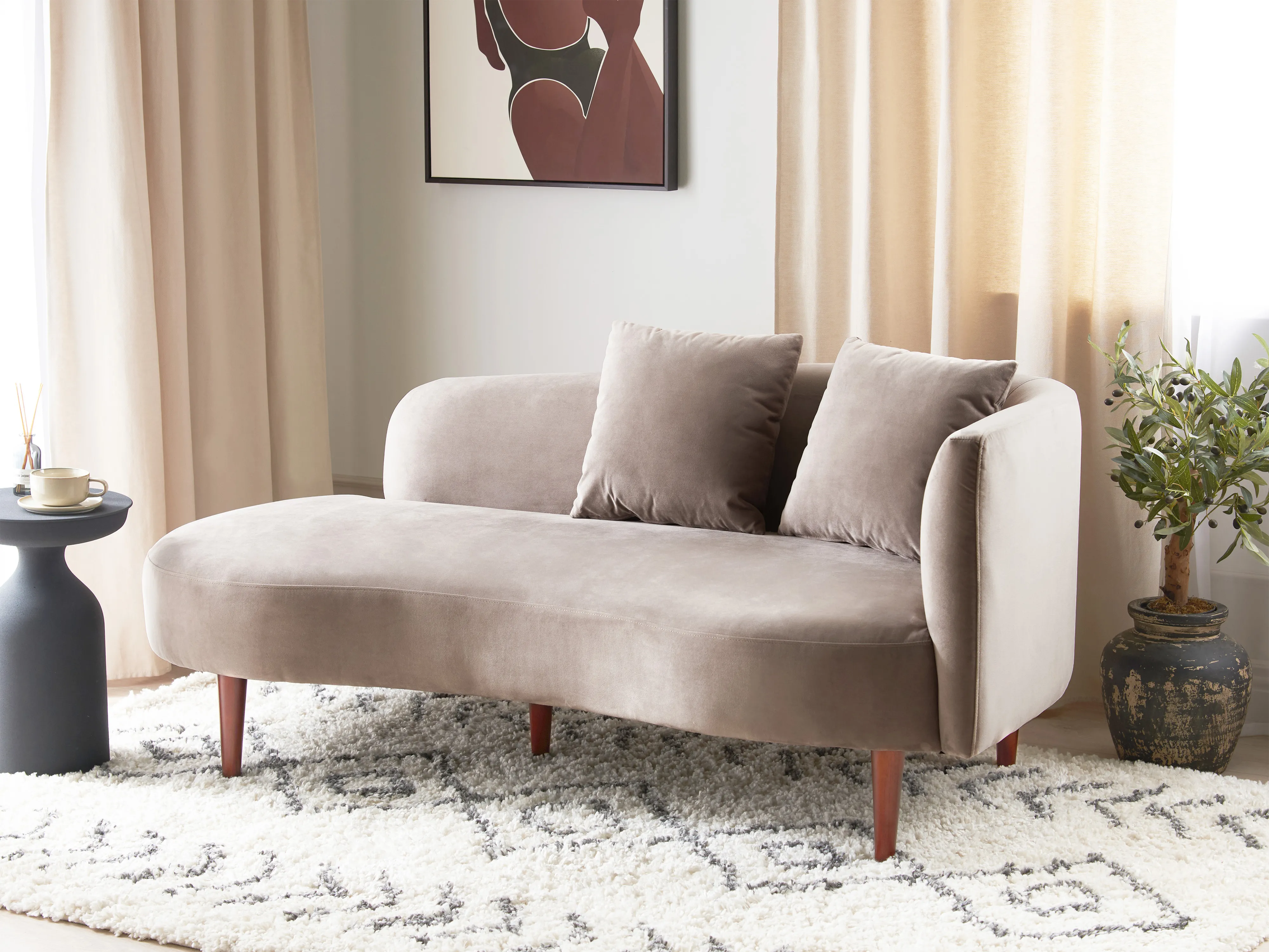 Rechtszijdige chaise longue CHAUMONT Fluweel Taupe