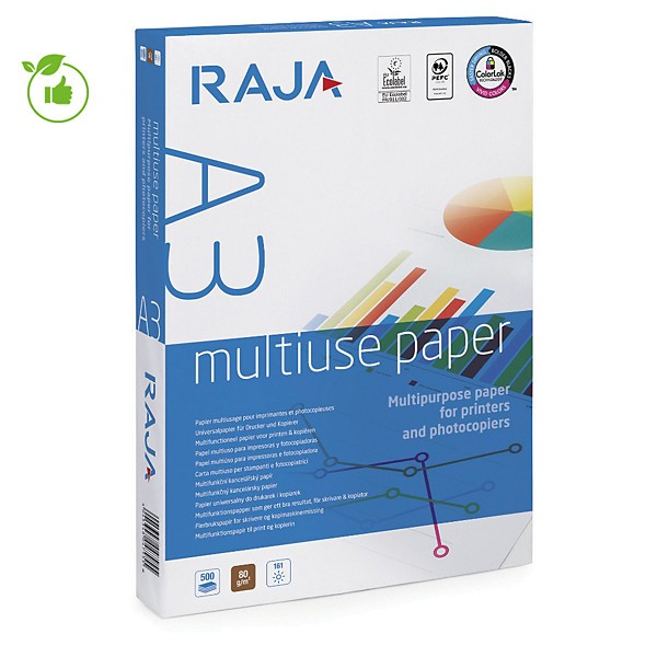 Papier blanc Raja multiuse A3 80g, 5 ramettes de 500 feuilles