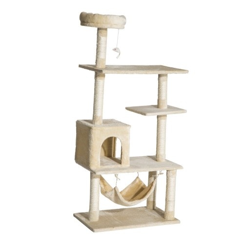 Árvore para gatos Pawhut de 5 níveis, bege, com arranhador.