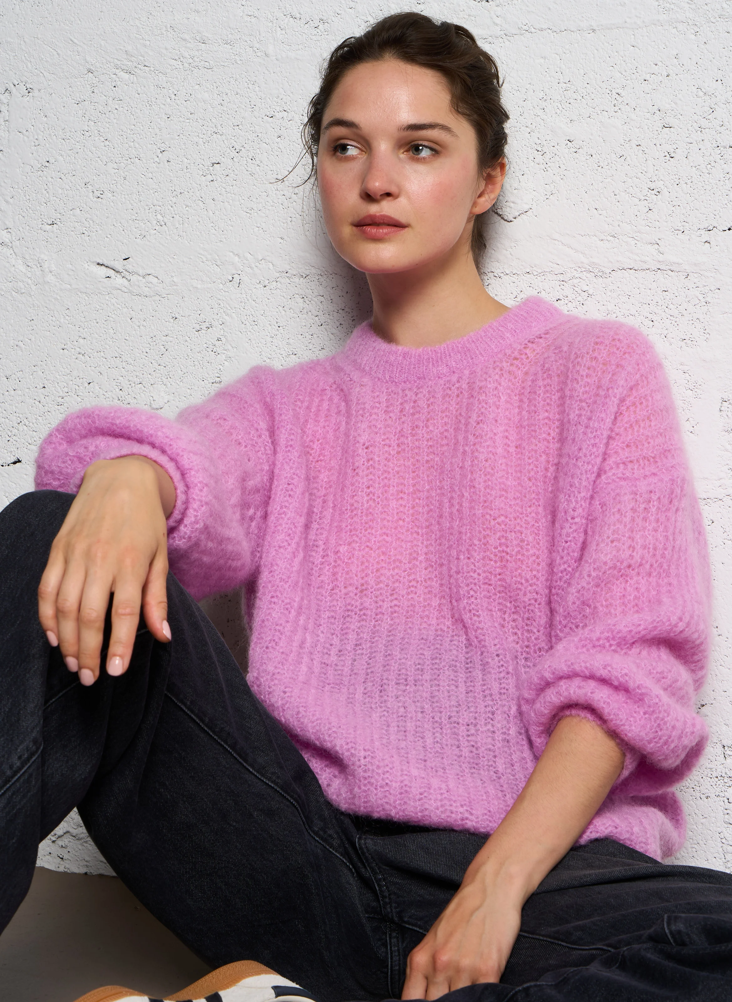 BURMA - Pull col rond oversize en laine mélangée | Rose