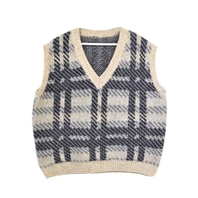 Tangihouse - Effen overhemd / geruit vest / asymmetrische A-lijn minirok