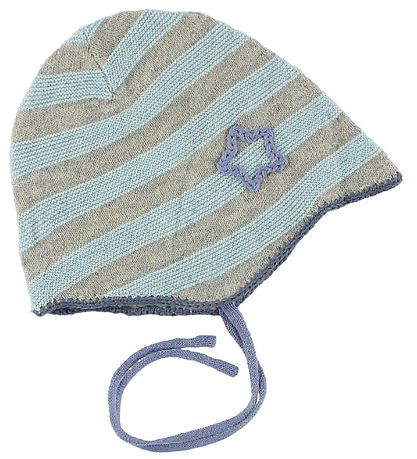 Mini A Ture Strickmütze - Wolle/Baumwolle - Blau/Grau Gestreift