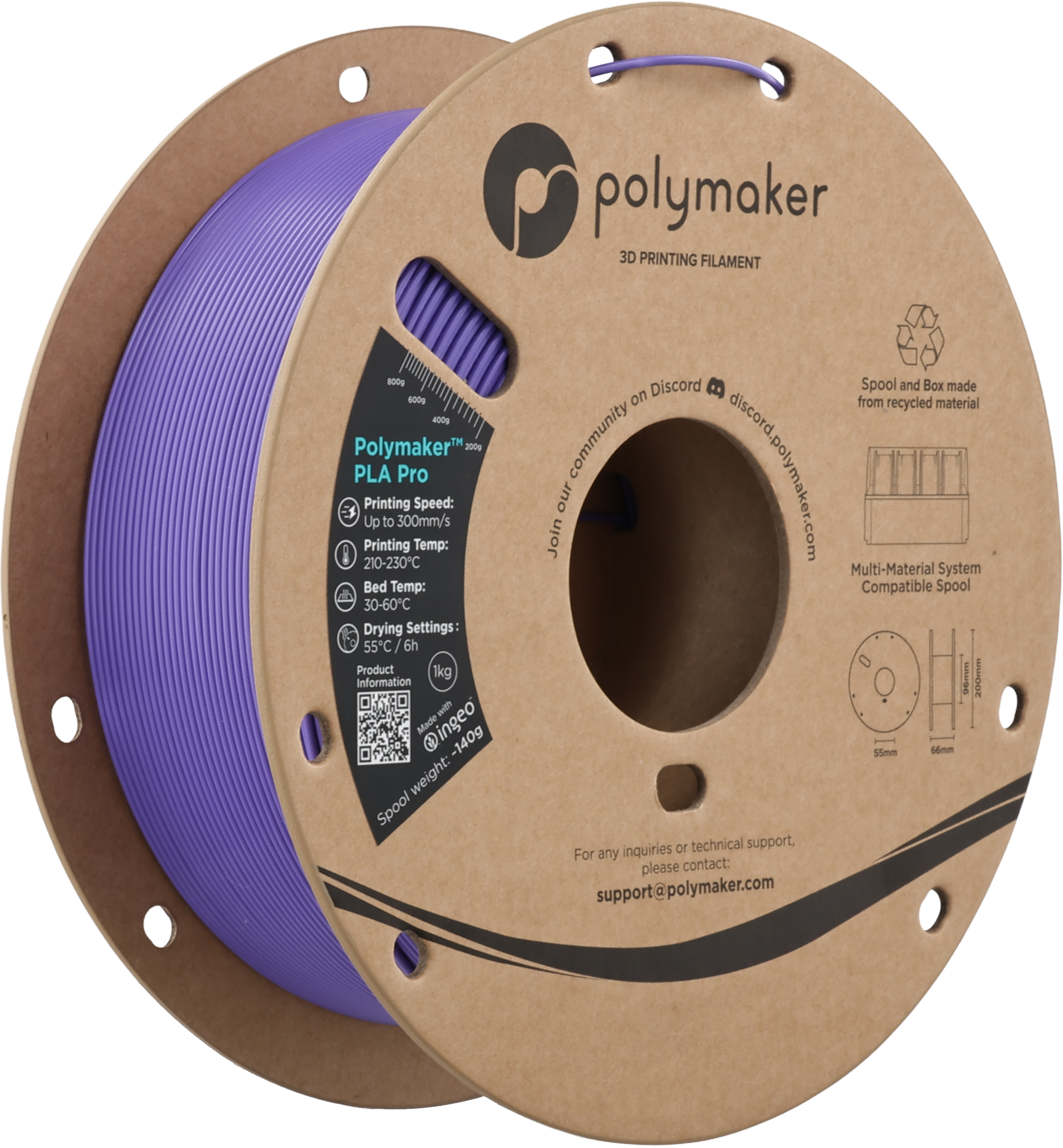 Polymaker  PLA Pro Purple, 1,75 mm / 1000 g    Neue, verbesserte Formulierung: Hochleistungs-High Speed-PLA in Purple