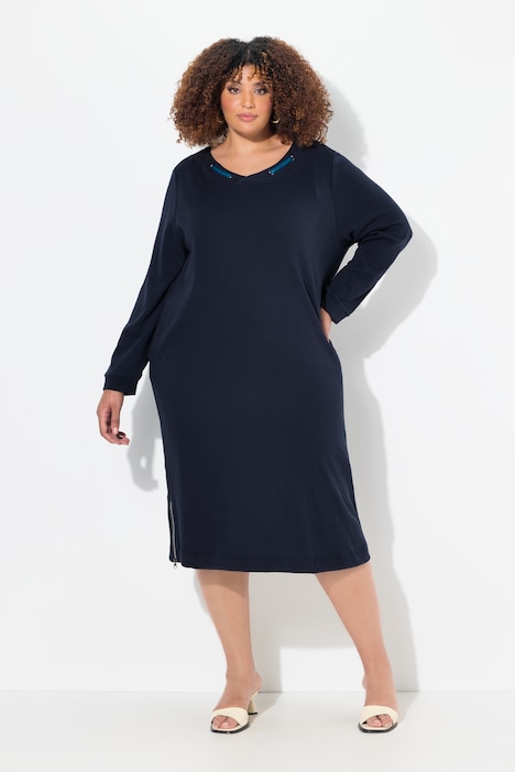 Sweatkleid, Rundhals, Zierband, Langarm, Taschen