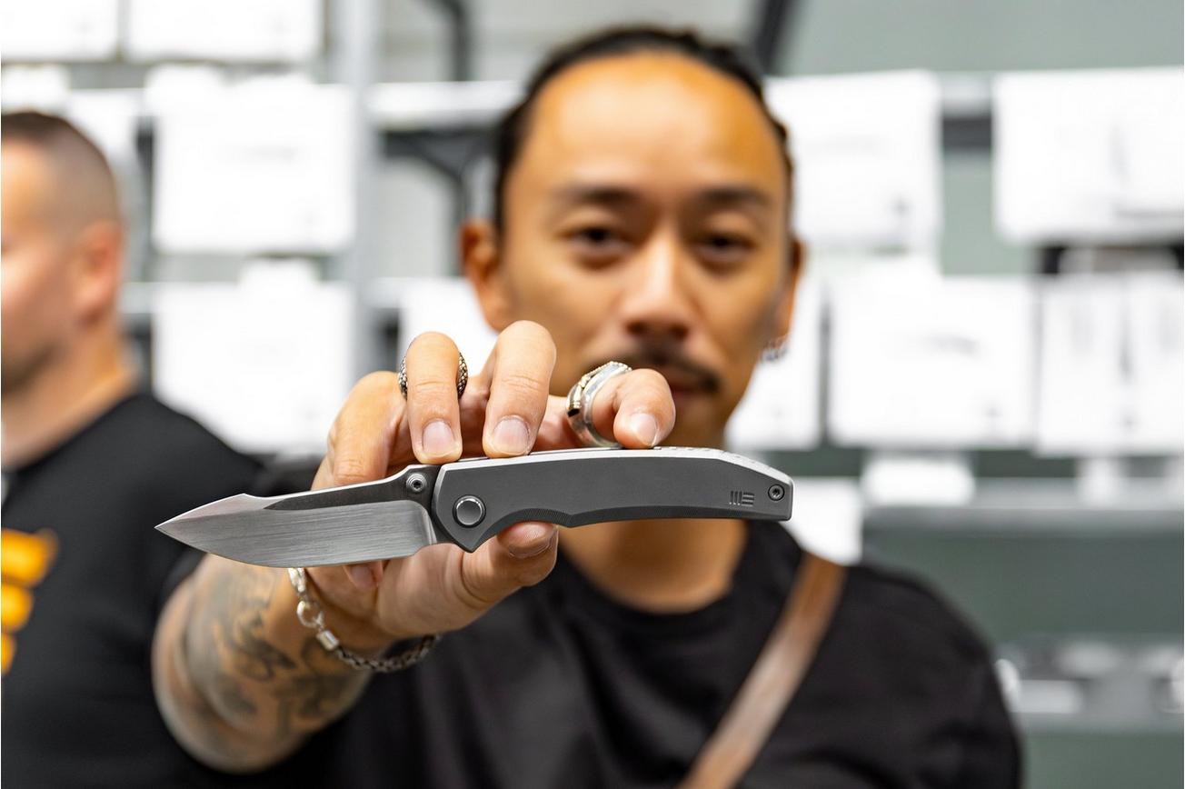 WE Knife Ryson WE24086-2 Hand Satin Böhler M390, Gray Titanium, zakmes, Raven The Pirate design