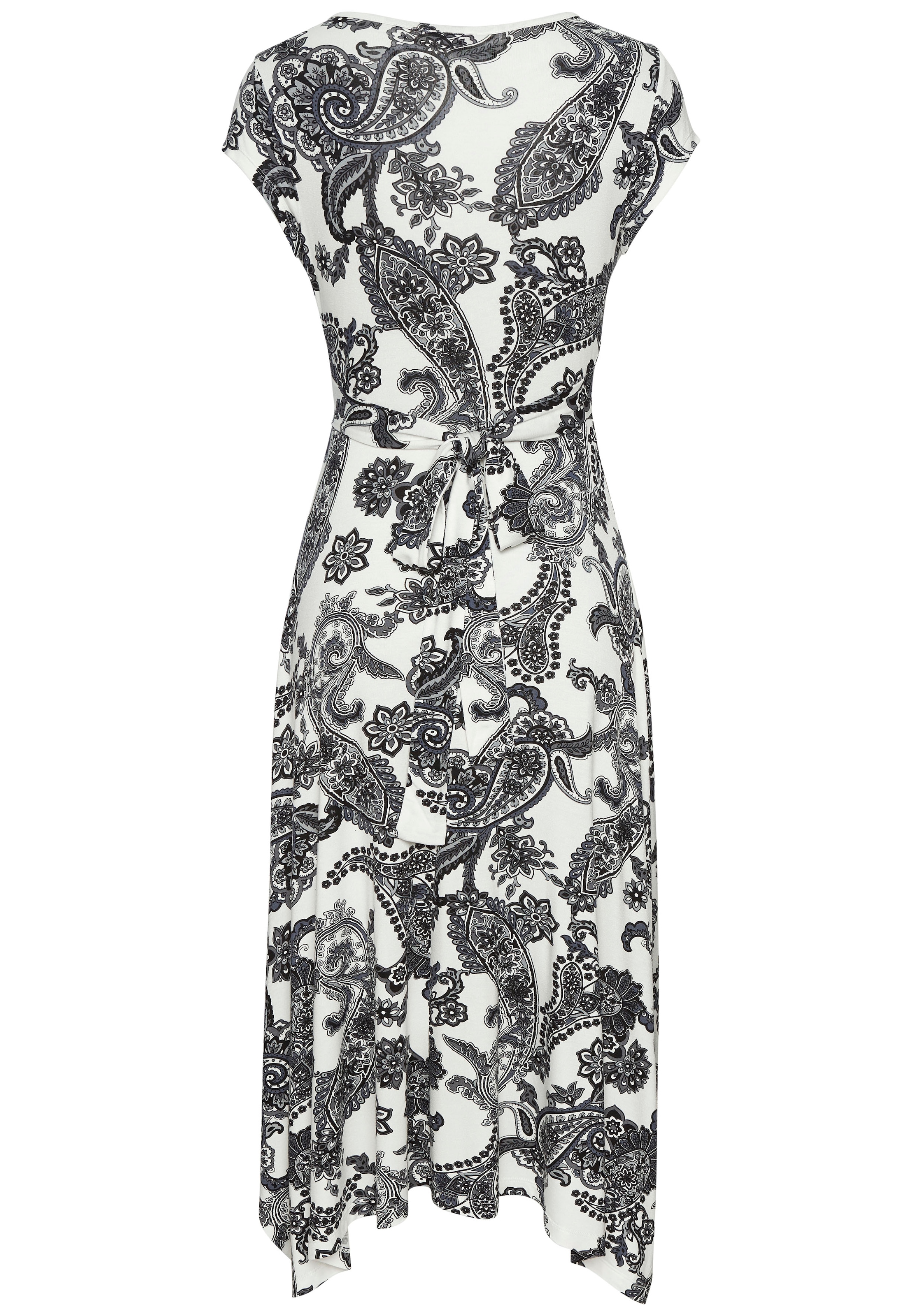 LASCANA Sommerkleid mit Zipfelsaum und Schleife in der Taille, Strandkleid, Paisley-Muster