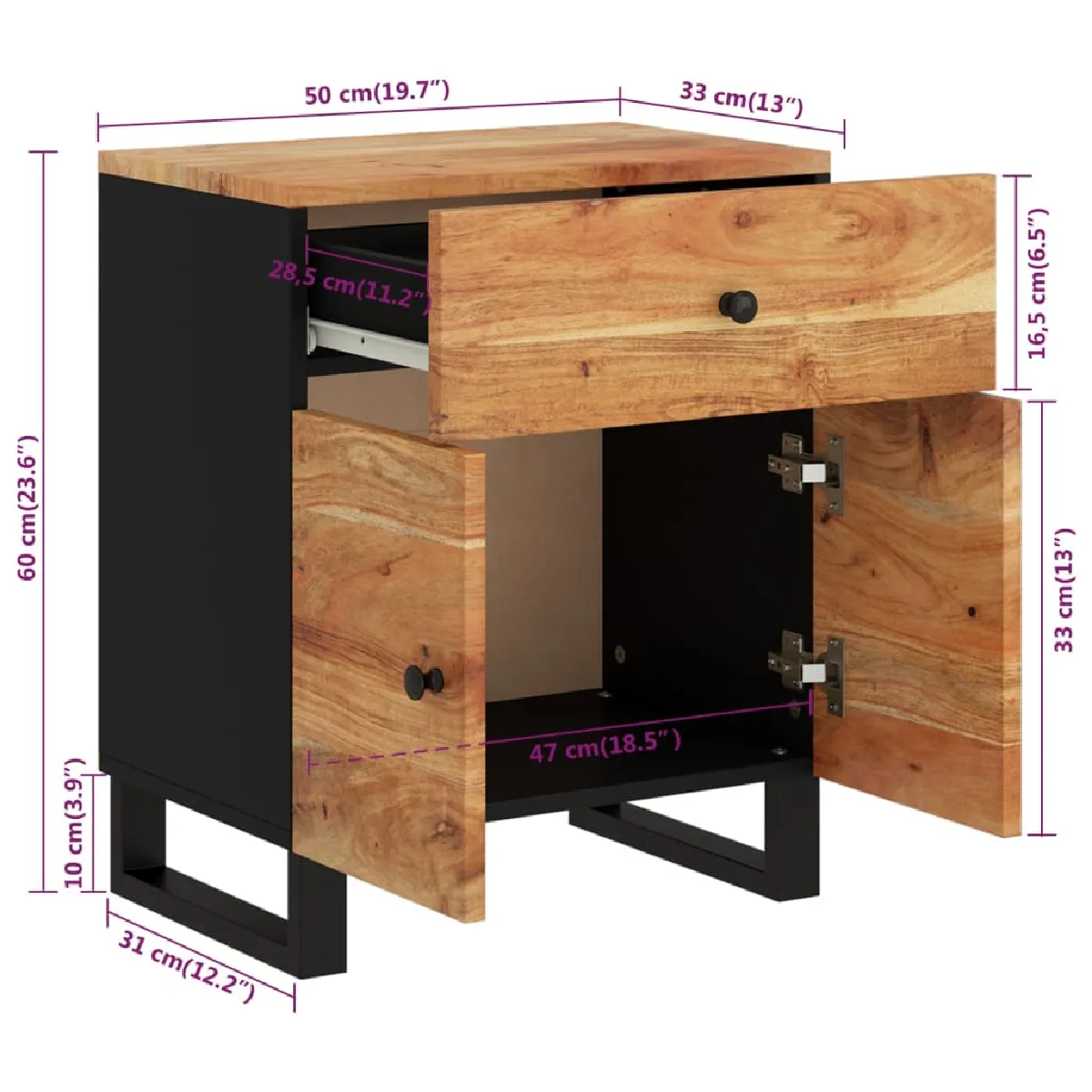 vidaXL Table de chevet Bois d'acacia solide