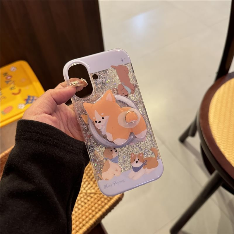 Edgin - Glitter telefoonhoesje met hond - iPhone 16 Pro Max / 16 Pro / 16 Plus / 16 / 15 Pro Max / 15 Pro / 15 Plus / 15 / 14 Pro Max / 14 Pro / 14 Plus / 14 / 13 Pro Max / 13 Pro / 13 / 13 Mini