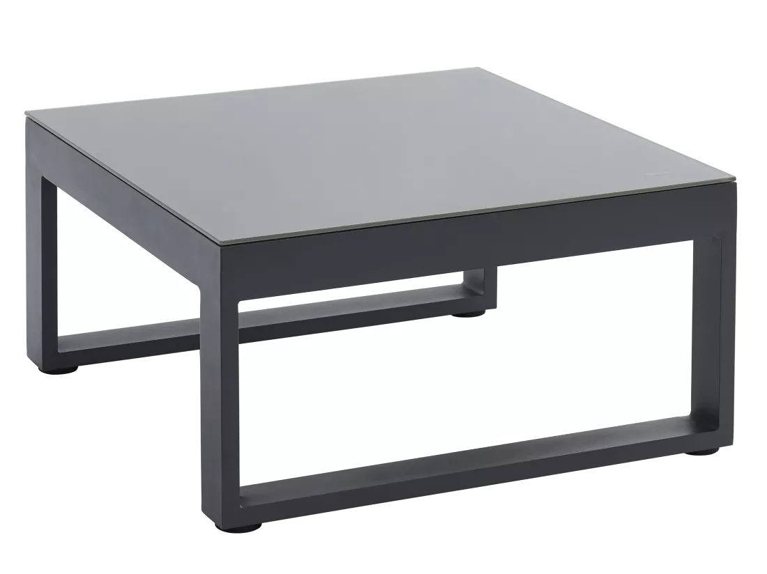 Salon de jardin en aluminium : Table basse et canapé d'angle relevable 6 places - Anthracite - PALAOS II de MYLIA