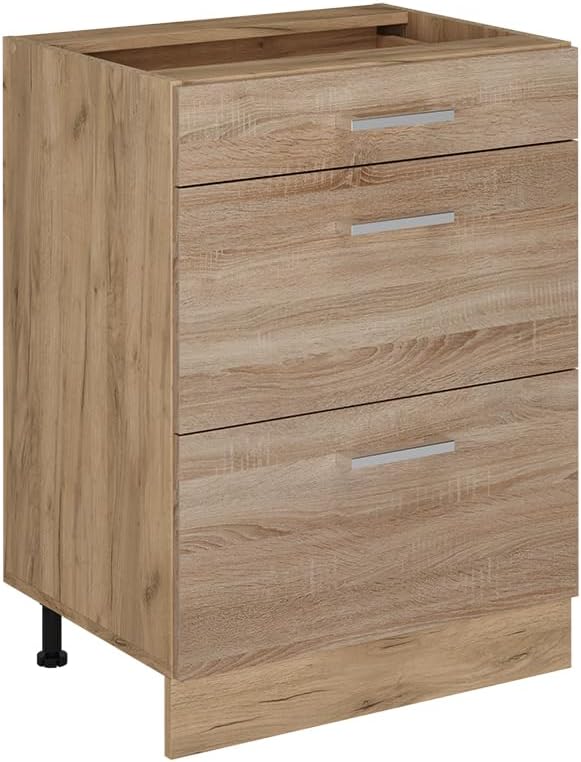 Vicco Küchenunterschrank R-Line, Sonoma, 60 cm mit Schubladen, ohne Arbeitsplatte