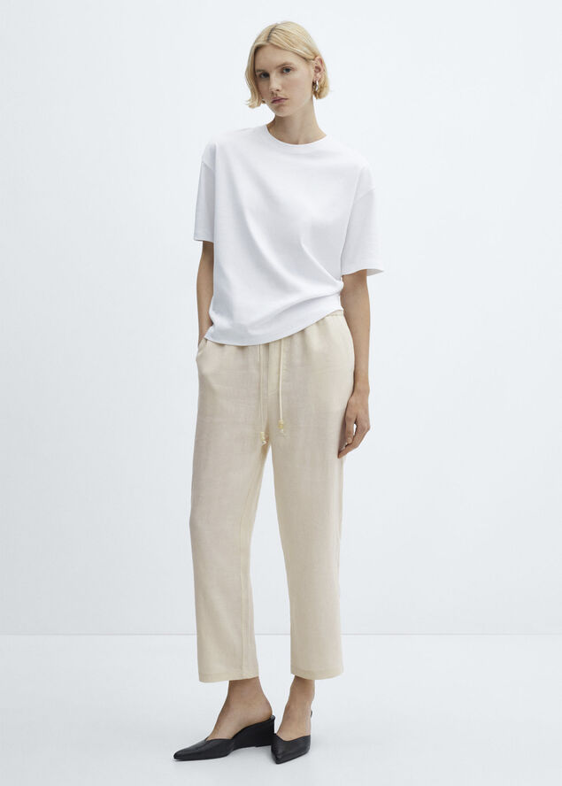 MANGO 100% linen trousers Light beige