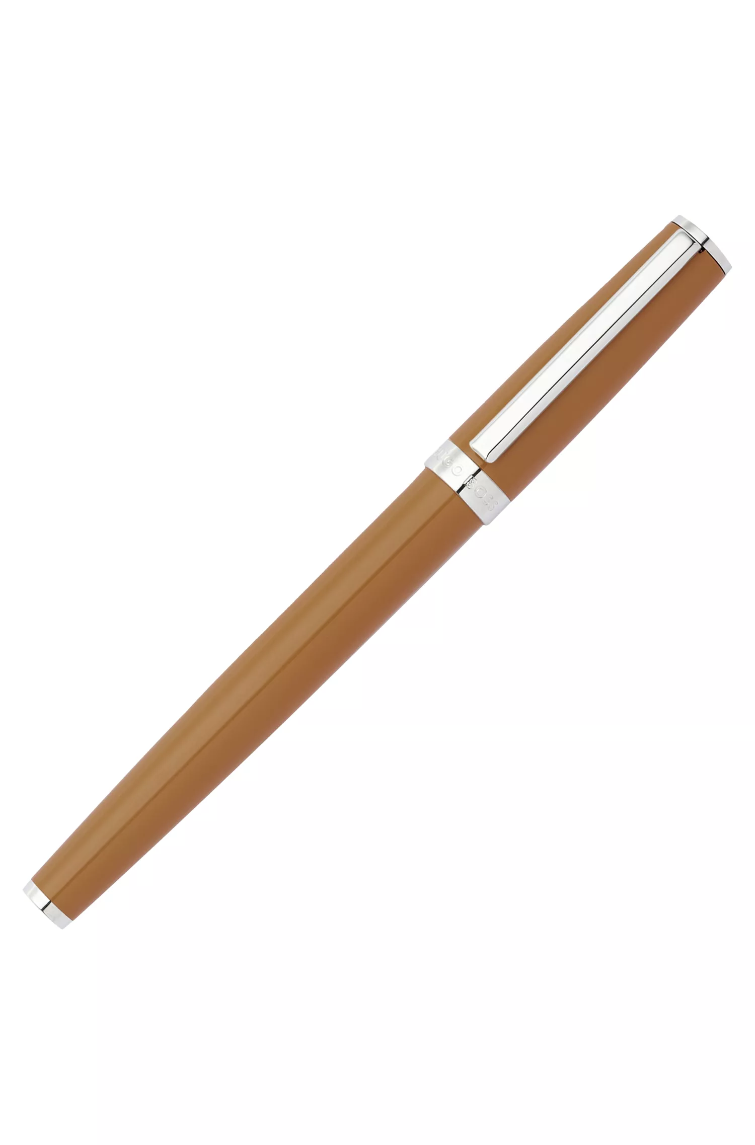 Caneta rollerball BOSS preta com acabamento em laca cor camelo