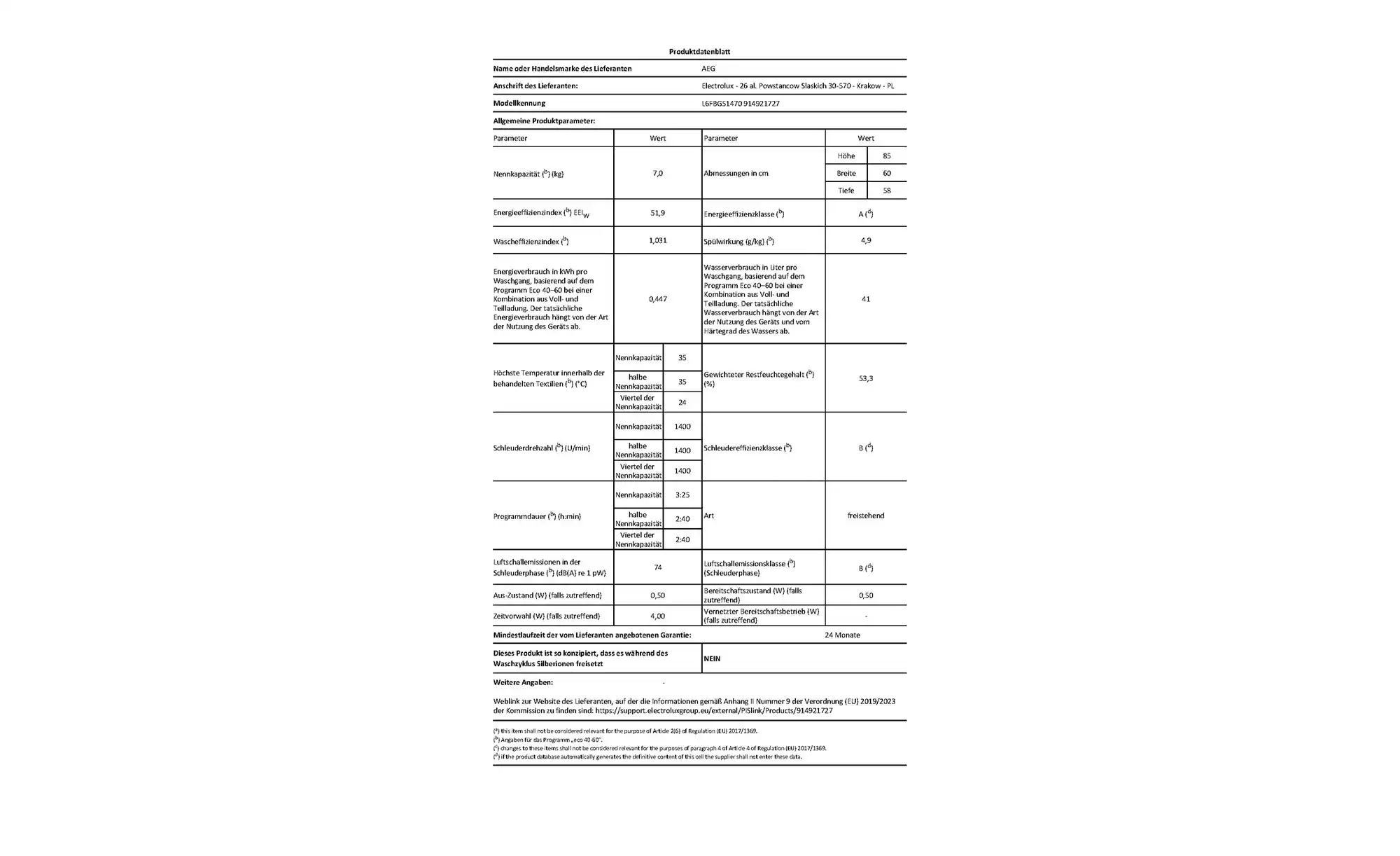 AEG Waschvollautomat L6FBG51470