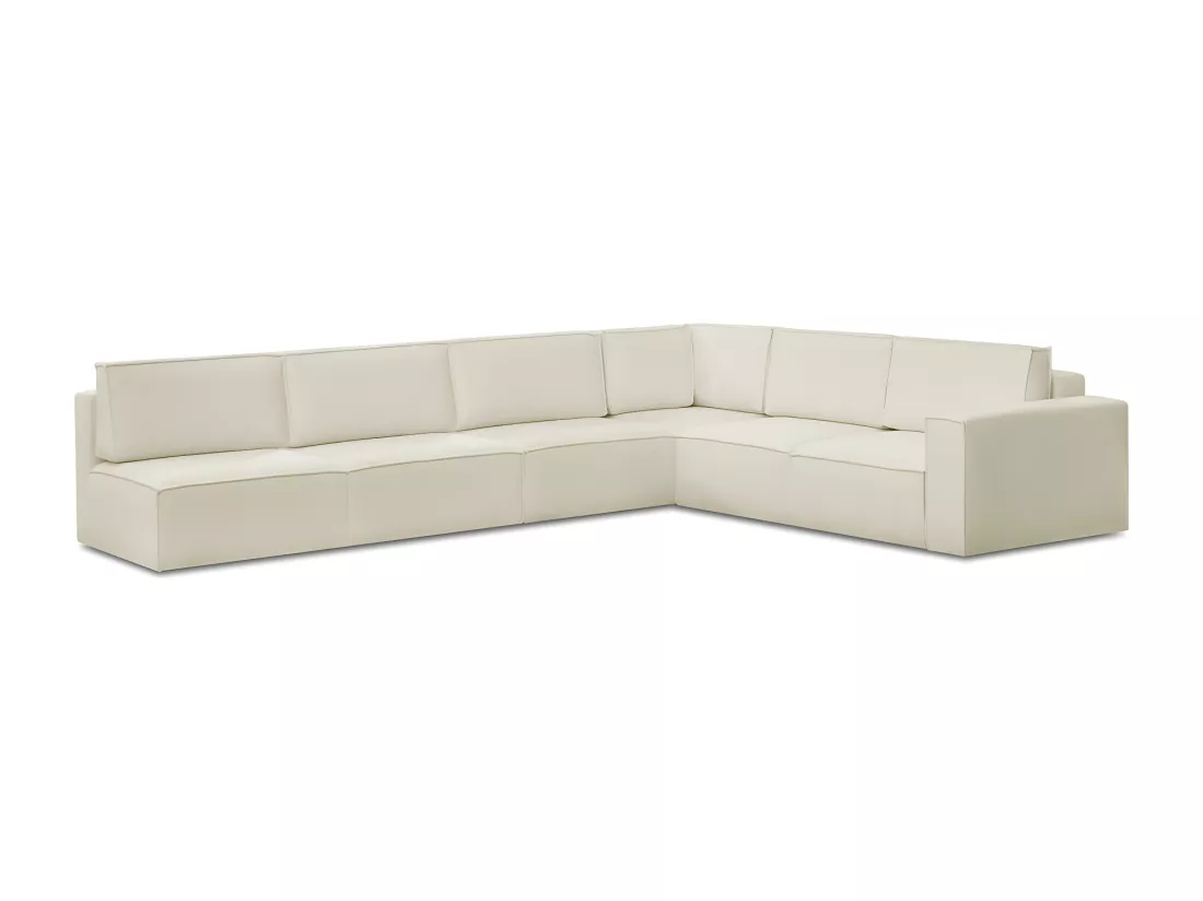 Canapé d'angle à gauche convertible modulable 10 places avec coffre de rangement en tissu bouclé écru - Harper Mod