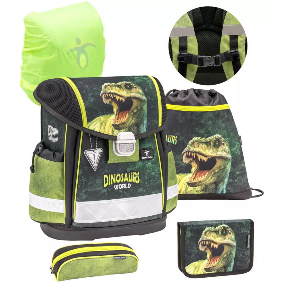 Belmil Schulranzen Classy Schulranzen Set 5-teilig mit Brustgurt Dinosaur World 2