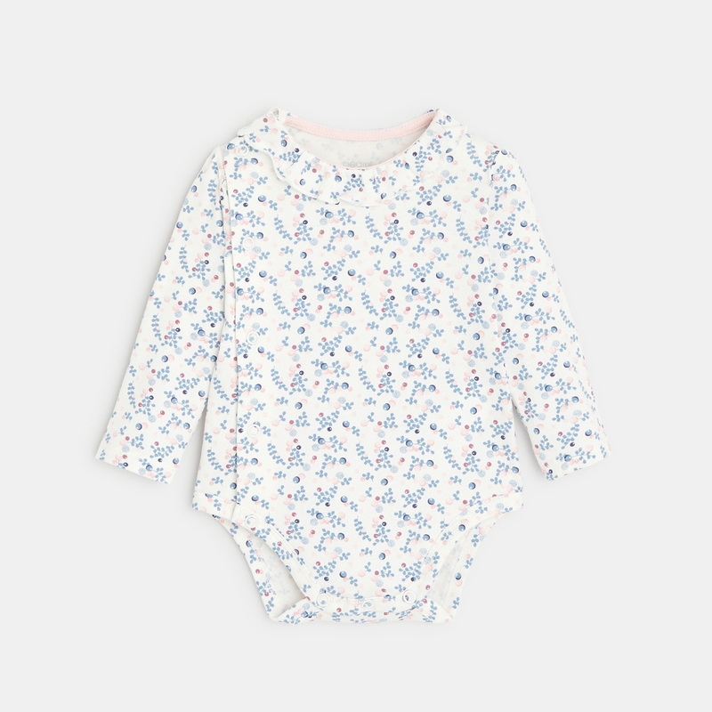 Salopette coton quilté et body fleuri rose naissance