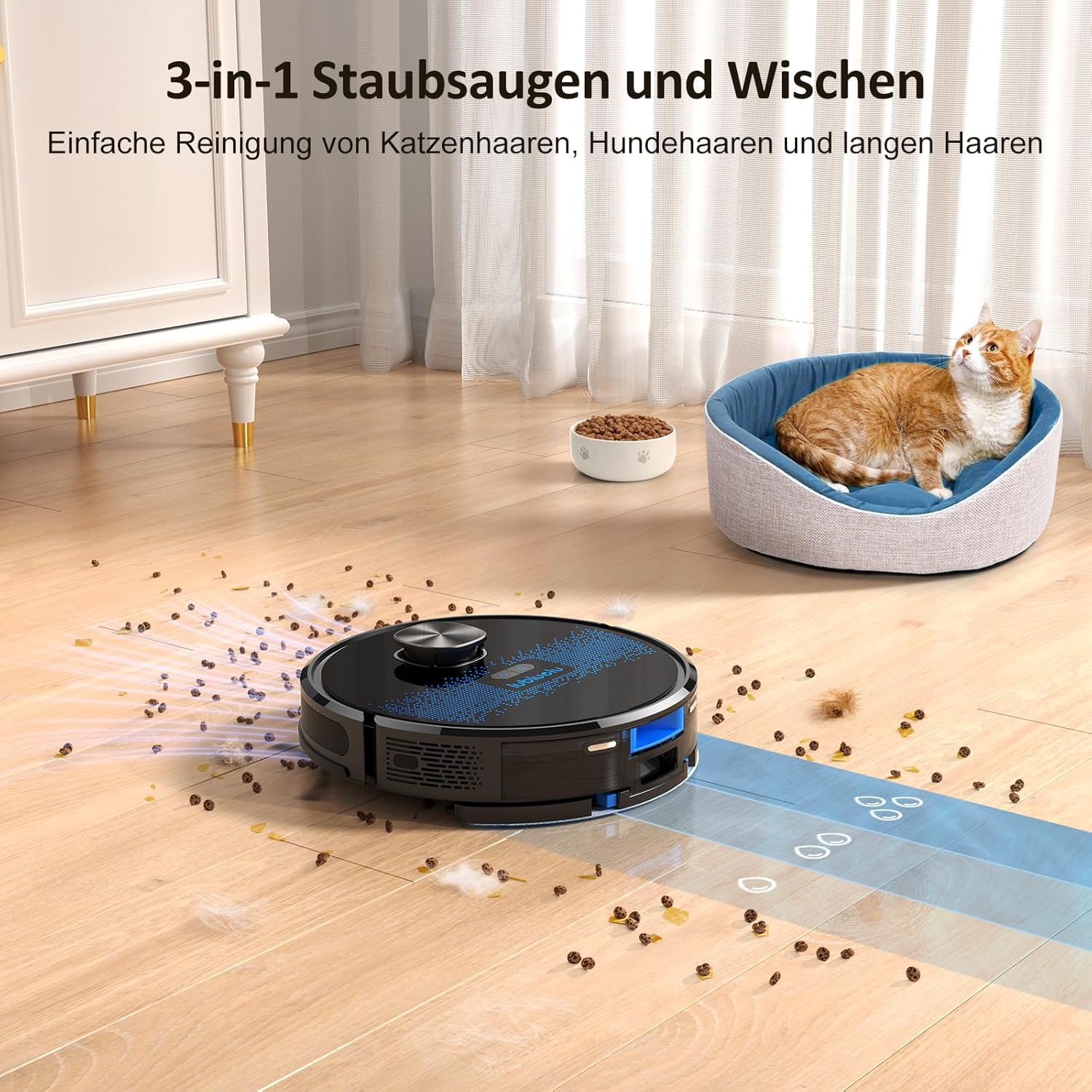 Lubluelu Saugroboter mit Wischfunktion 3-1, 4500Pa Staubsauger Roboter Lasernavigation mit 5 Karten, 55 dB Roboterstaubsauger mit APP, Saug und Wischroboter für Tierhaare, Teppiche, Hartböden, (SL60D)