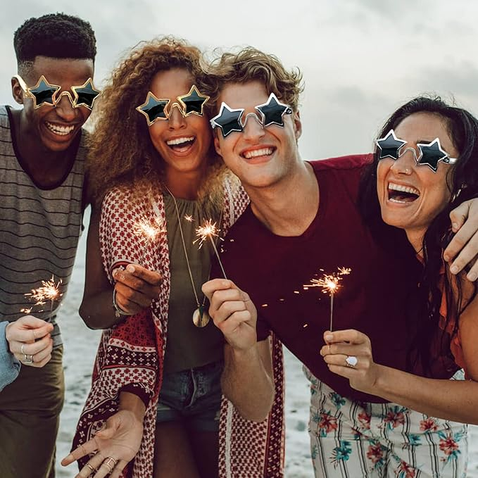 Photo Booth Brille Fotorequisite Party Sonnenbrille Verkleidungs Accessoire für lustige Bilder - Stern / Silber