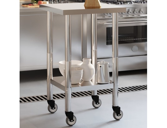 VIDAXL - Mobilier de cuisine Table de travail de cuisine avec roues 55x55x85 cm inox