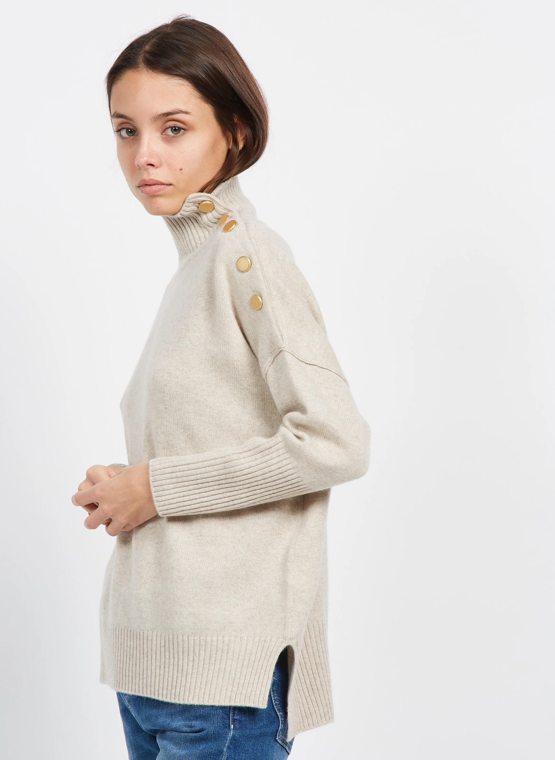 PINKO - Pull à col montant en cachemire | Beige