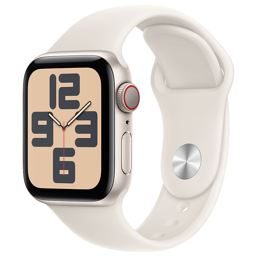 Apple Watch SE GPS + Cellular (2024) - 40 mm - Aluminium Lumière Stellaire - Bracelet Sport Lumière Stellaire M/L