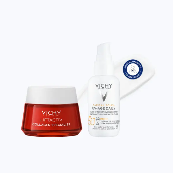 Rotina Anti-Rugas Vichy Liftactiv Collagen Specialist Day Cream 50ml e Protetor Solar Facial Capital Soleil UV-Age FPS 50+ 40ml