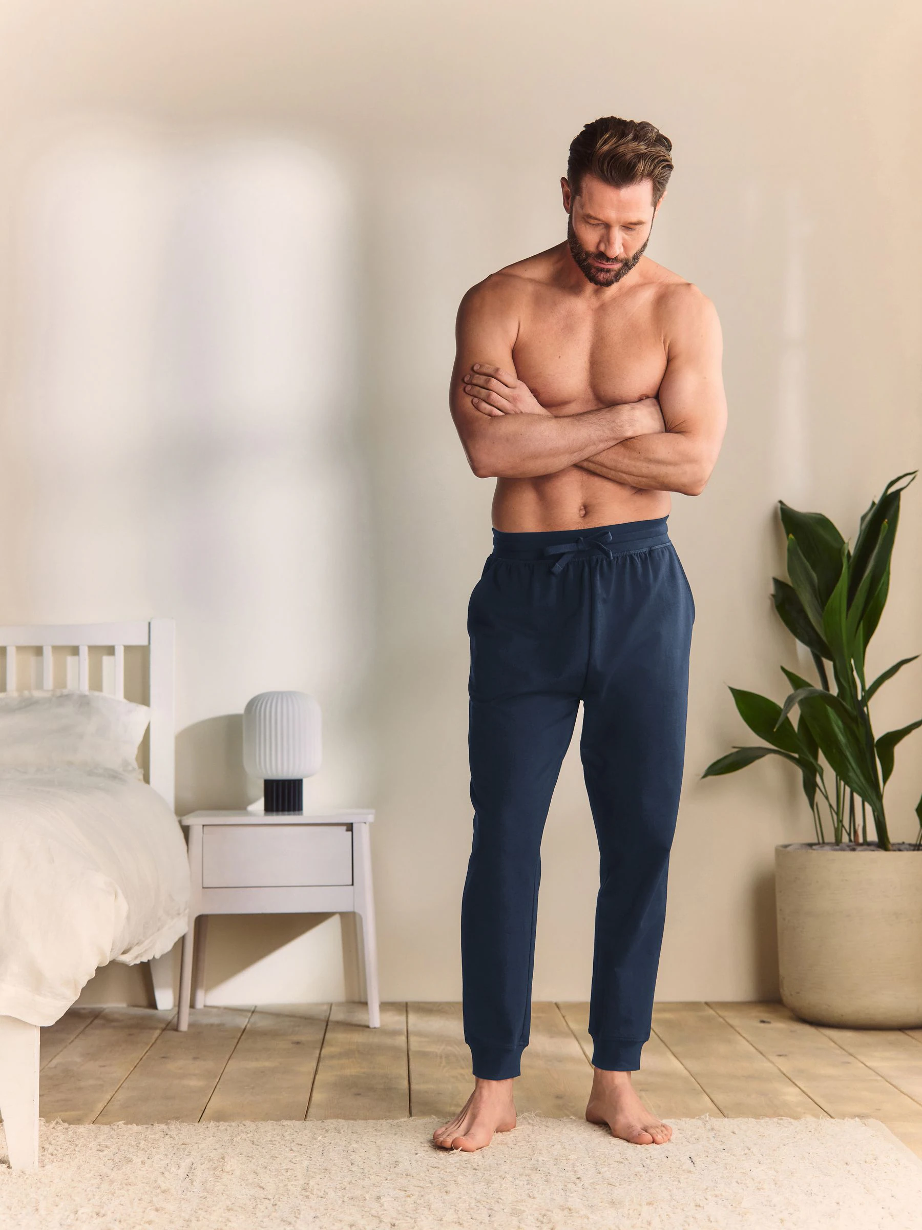 Marineblauw/blauw - Met boorden - Dunne joggingbroek