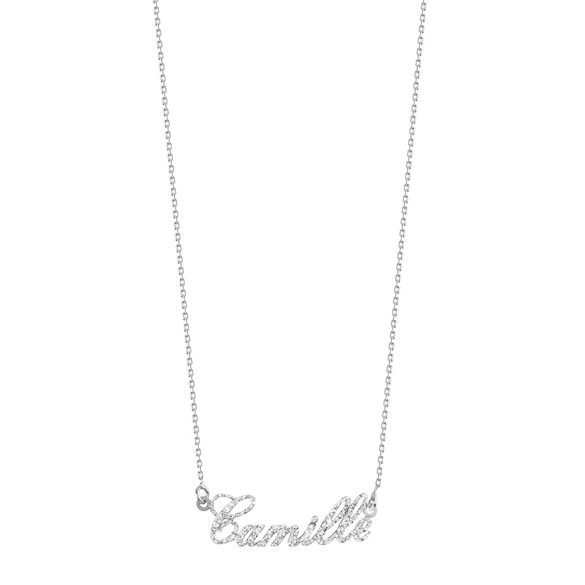 Collier argent 925 maille forçat prénom pailleté 41,5 cm