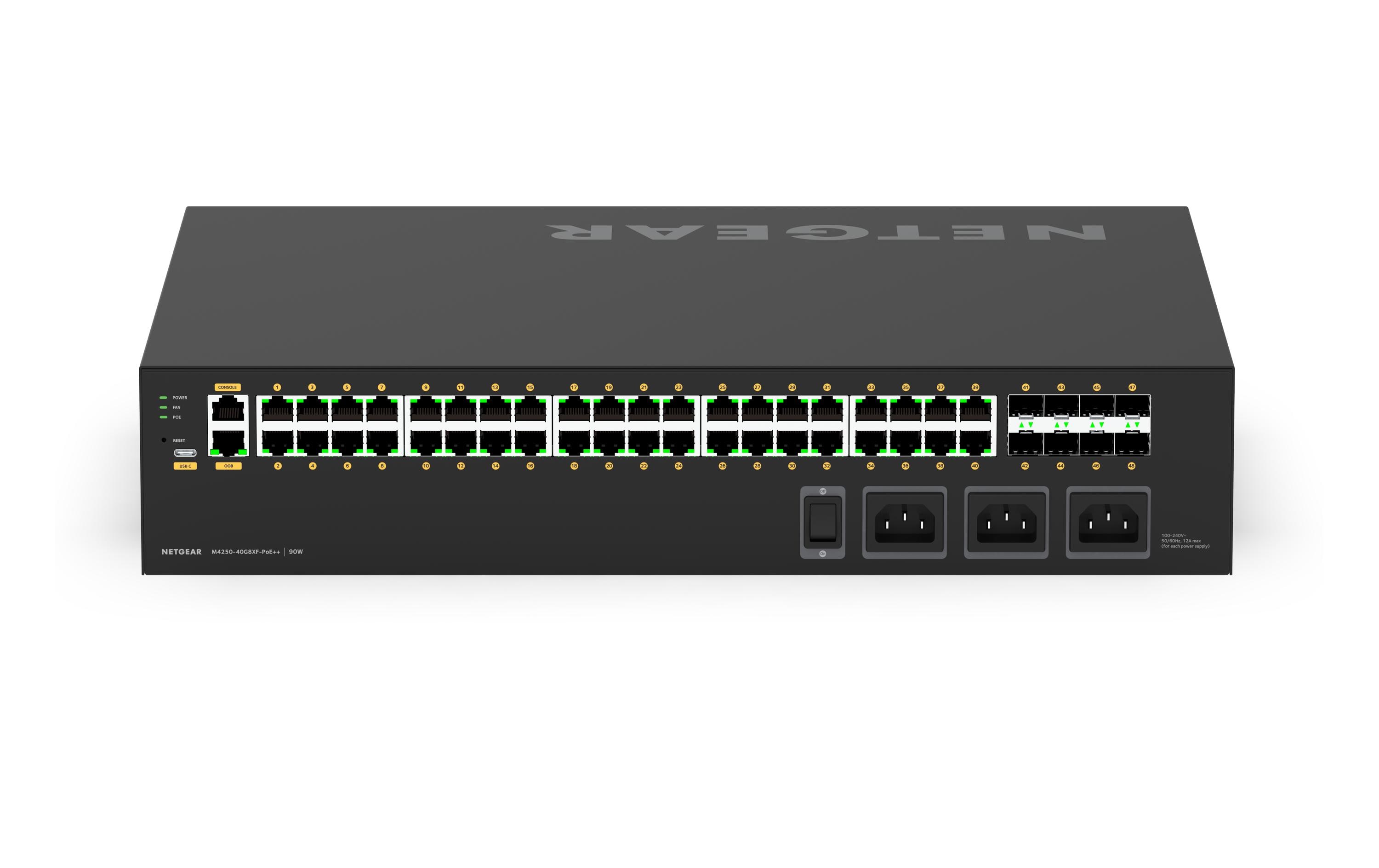PoE++ Switch AV Line M4250-40G8XF-PoE++ 48 Port<br>NETGEAR AV Line M4250-40G8XF-PoE++ 40x1G Ultra90 PoE++ 802.3bt 2.880W und 8xSFP+ Managed Switch (GSM4248UX)