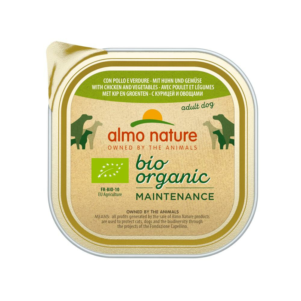 9x Almo Nature Bio Organic Maintenance Hondenvoer Kip en Groenten300 gr