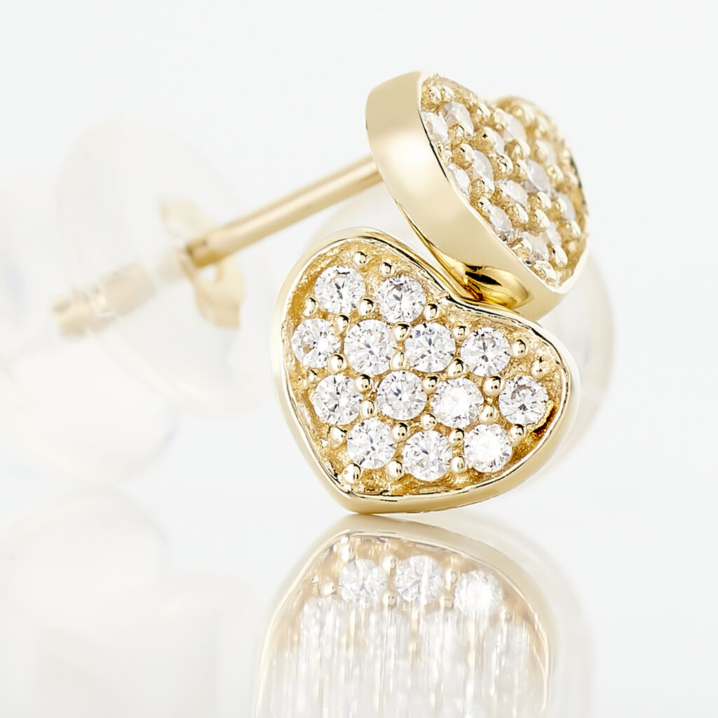 Boucles D'oreilles Puces Daria Coeur Plein Or Jaune Oxyde De Zirconium